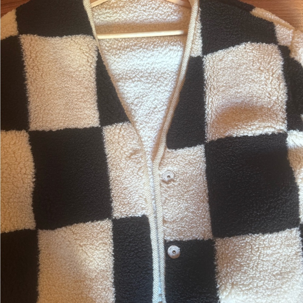 Source Unknown Checkered Sherling Coat - image 2